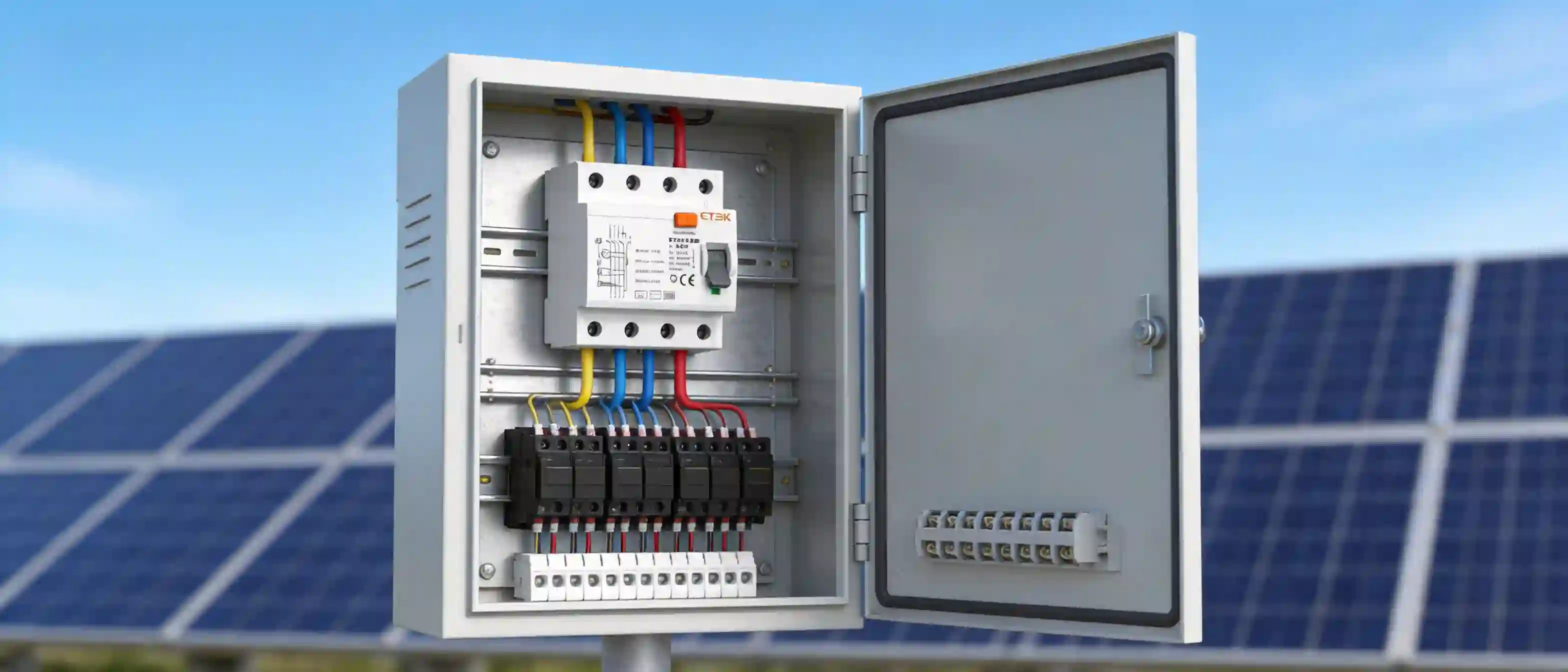 residential rooftop solar array with DC combiner box protective devices