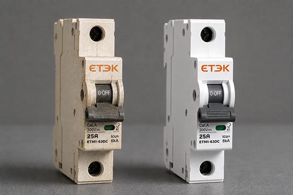 Close-up of UV-damaged breaker actuator next to a new UV-stabilized unit
